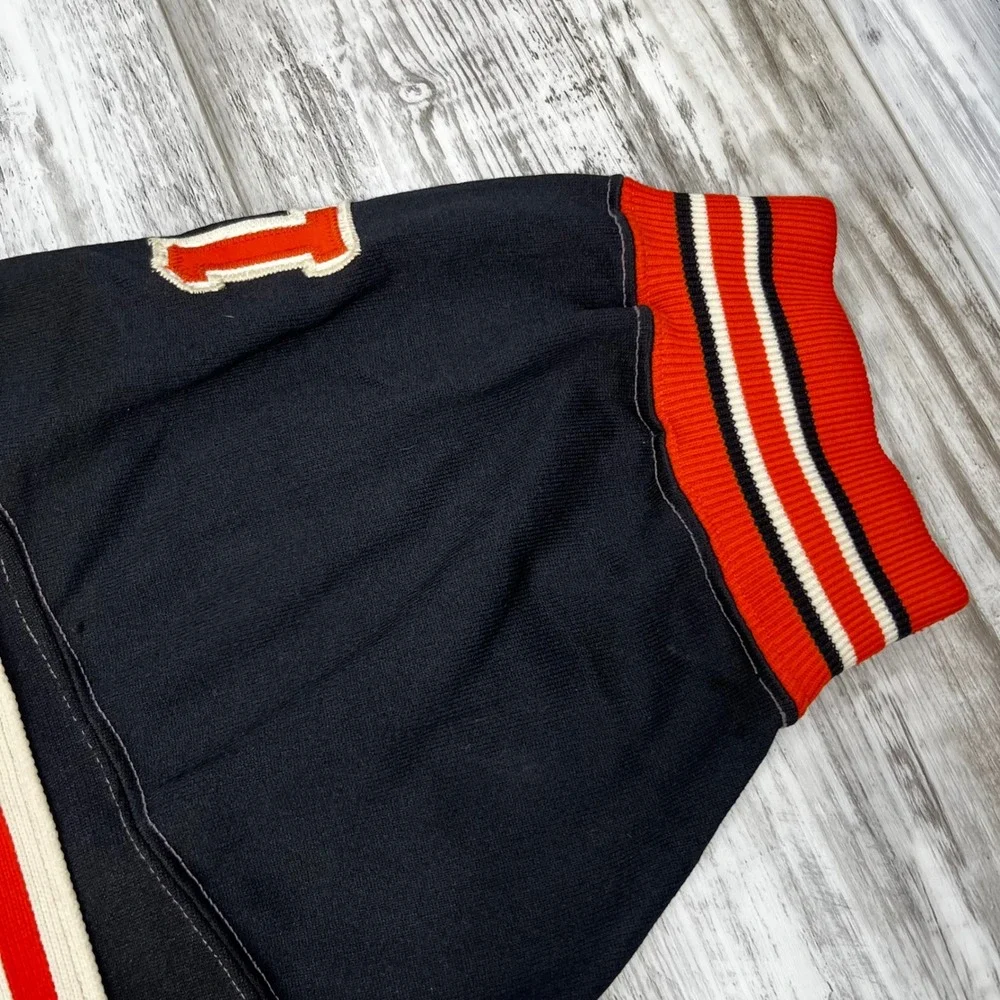 60s Vintage Russell Southern Co Winslow Athletic Jacket Black Red Snap Front S